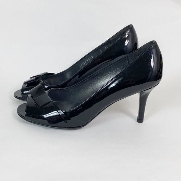 Stuart Weitzman Shoes - Stuart Weitzman Womens Bow over Open Toe Patent Pumps 8